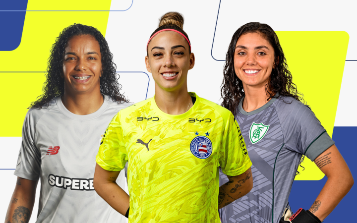 Carlinha, Yanne e Sandy aparecem lado a lado com os uniformes de São Paulo, Bahia e América-MG